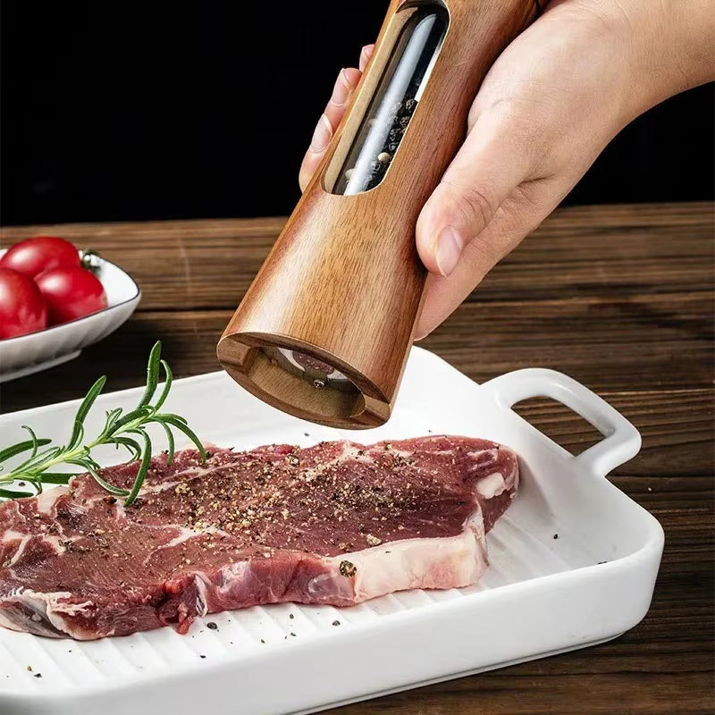 8Inch Salt and Pepper Grinder Set,Acrylic Transparent Window,Solid Wood Spice Pepper Mill with Strong Adjustable Ceramic Grinder